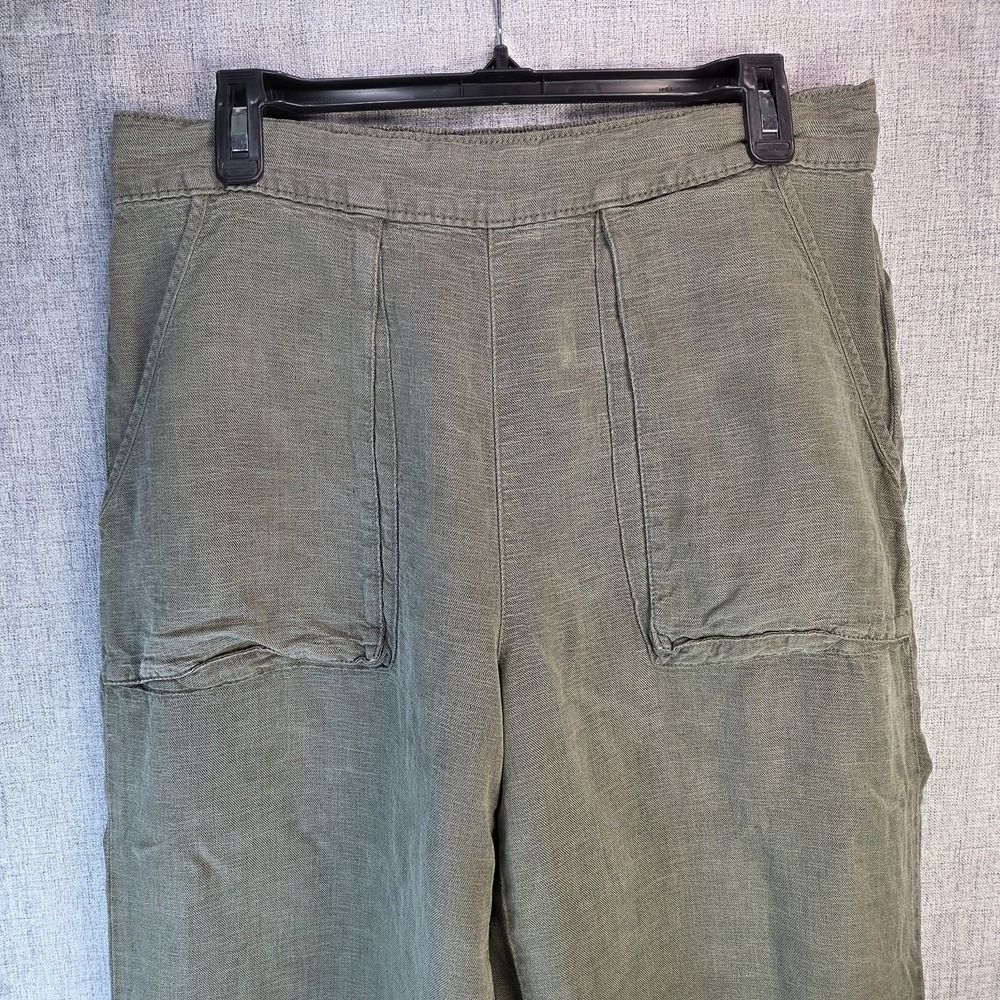 Cynthia Rowley Wide Leg Utility Pants Women Large Olive Linen Blend Boho Stretch